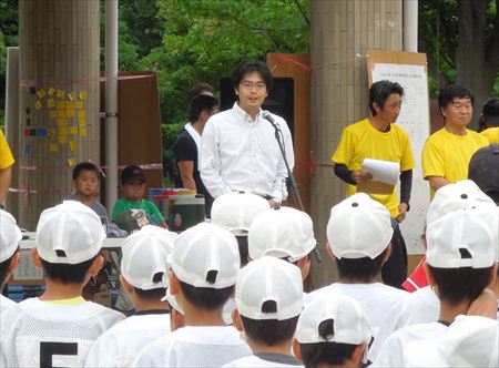 古賀市子ども会球技大会で挨拶。